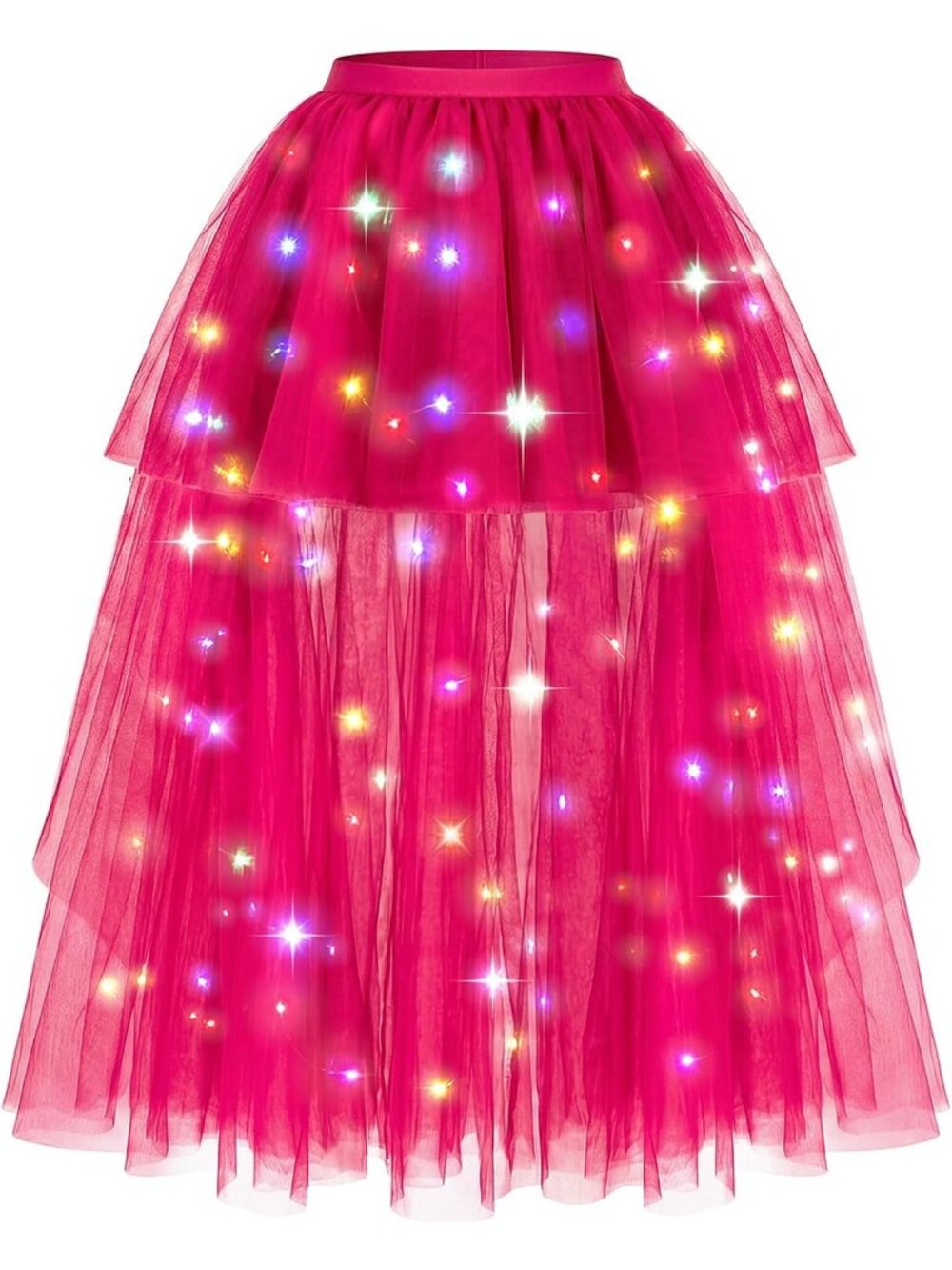 Women LED Light Up Tulle Tutu Skirt High Low Fluffy Sequin Ballet Dress-Rose Red - Picture 1 of 6